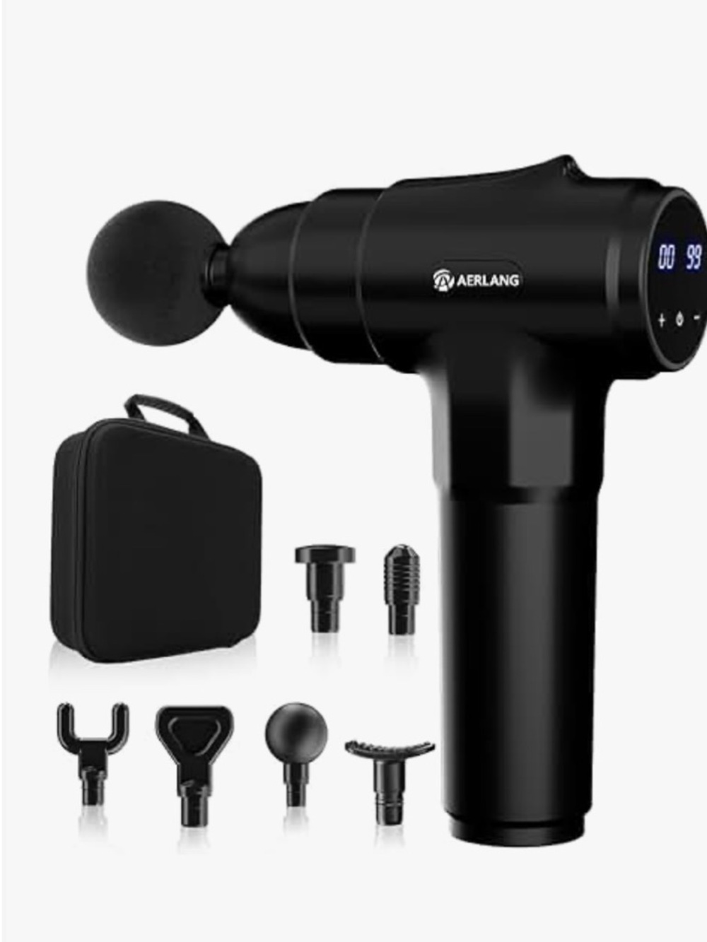Black Percussion Massage Gun with 6 Attachments